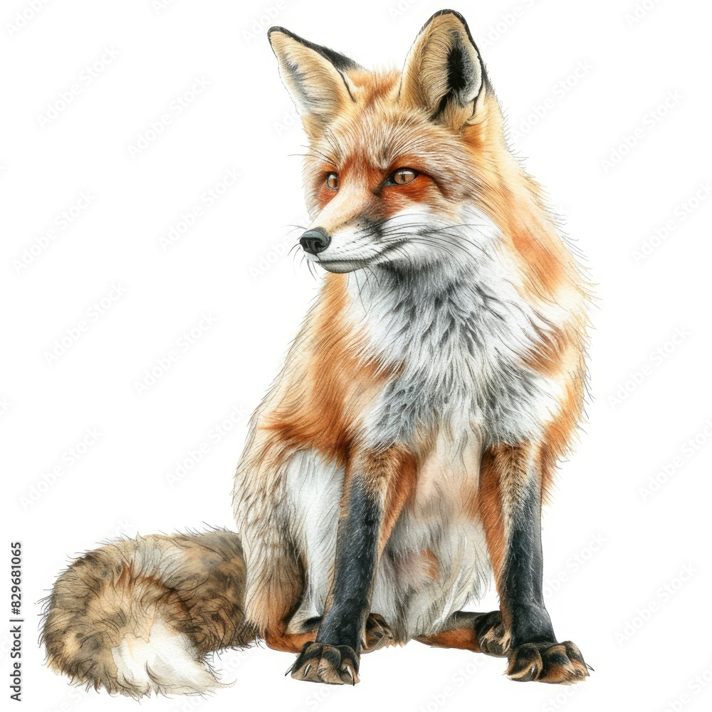 Fototapeta premium Ultra realistic watercolor style illustration of beautiful fox, high detailed, close up, isolated on white
