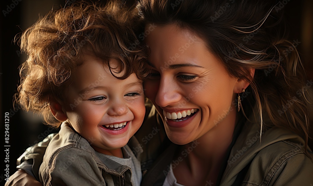 Woman and Child Smiling for Camera