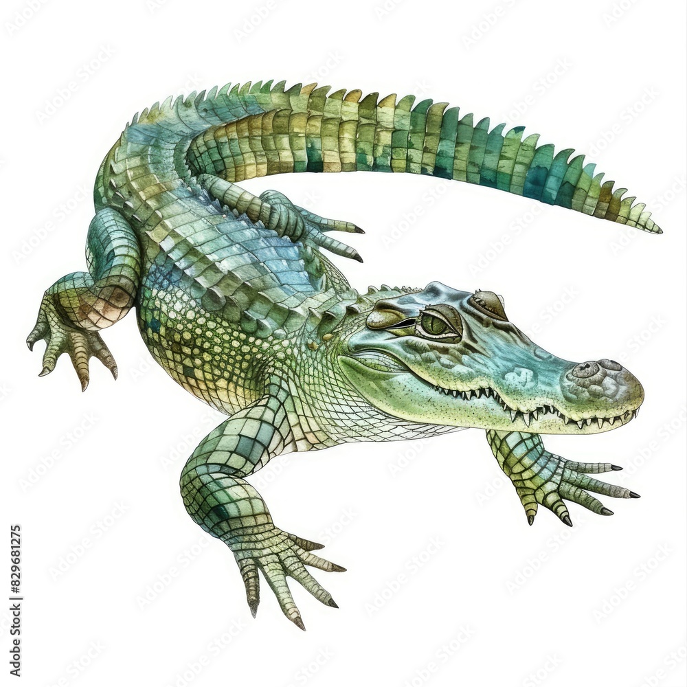 Obraz premium Ultra realistic watercolor style illustration of beautiful crocodile, high detailed, isolated on white