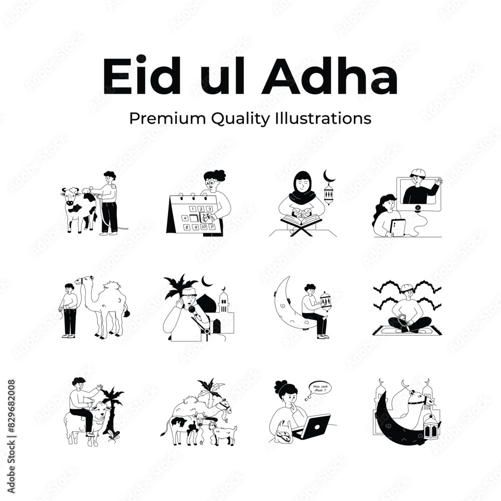 Fototapeta premium Grab this amazing pack of eid al adha illustrations