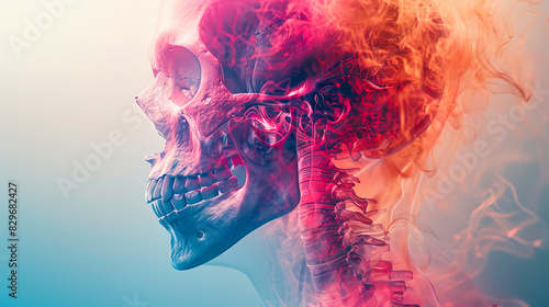 Human Skull with Vivid Smoke Effects.