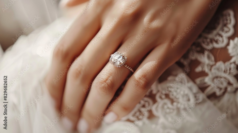 Bride s Finger with Ring in Close up Bride s Finger with Ring in Close up