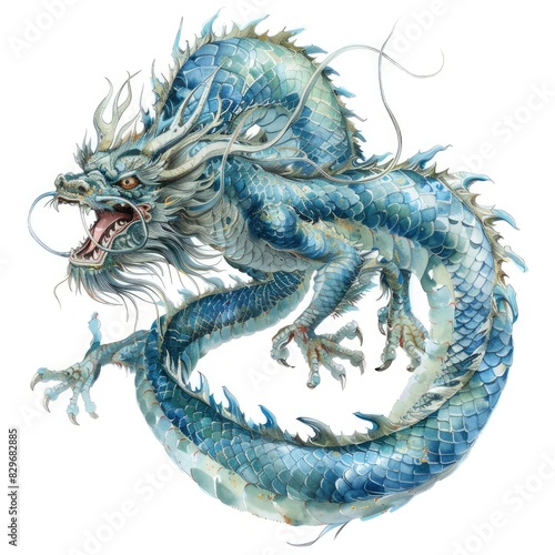 Ultra realistic watercolor style illustration of beautiful Chinese dragon, high detailed, isolated on white © shooreeq
