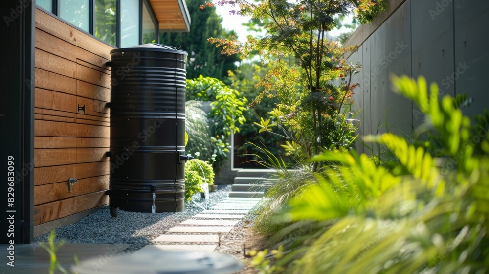 Naklejka premium A modern sleek rain barrel with multiple levels for water storage.