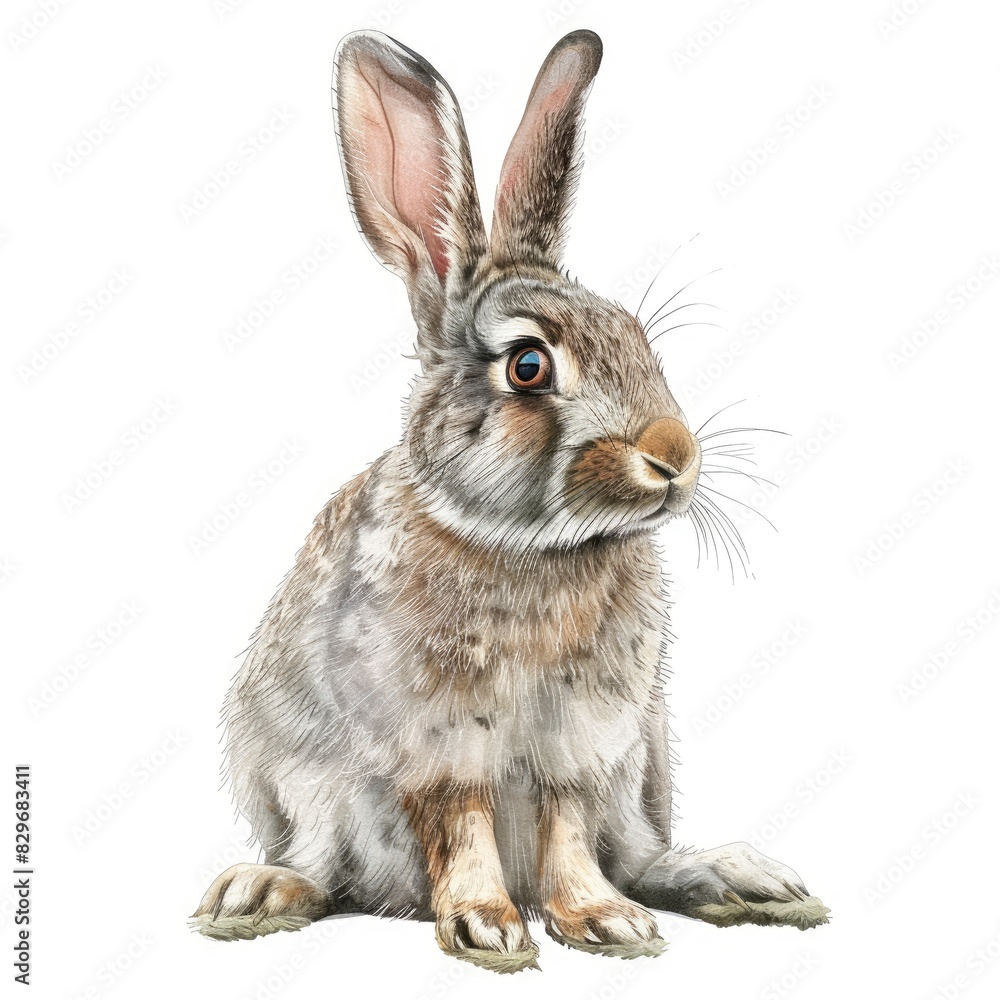 Obraz premium Ultra realistic watercolor style illustration of beautiful rabbit, high detailed, isolated on white