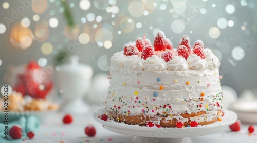 colorful birthday cake, copy and text space, 16:9