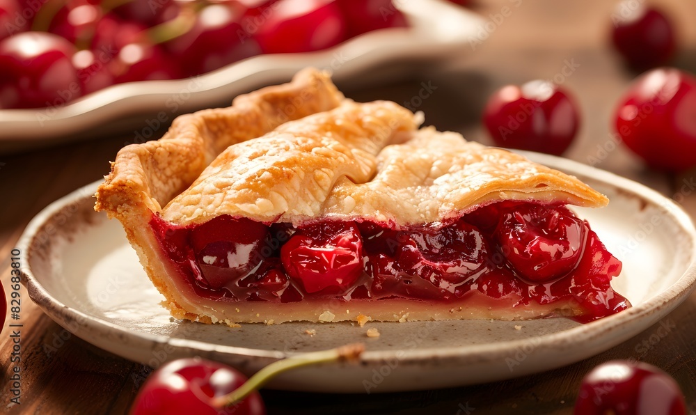 one slice of cherry pie on a plate, Generative AI one slice of cherry pie on a plate, Generative AI