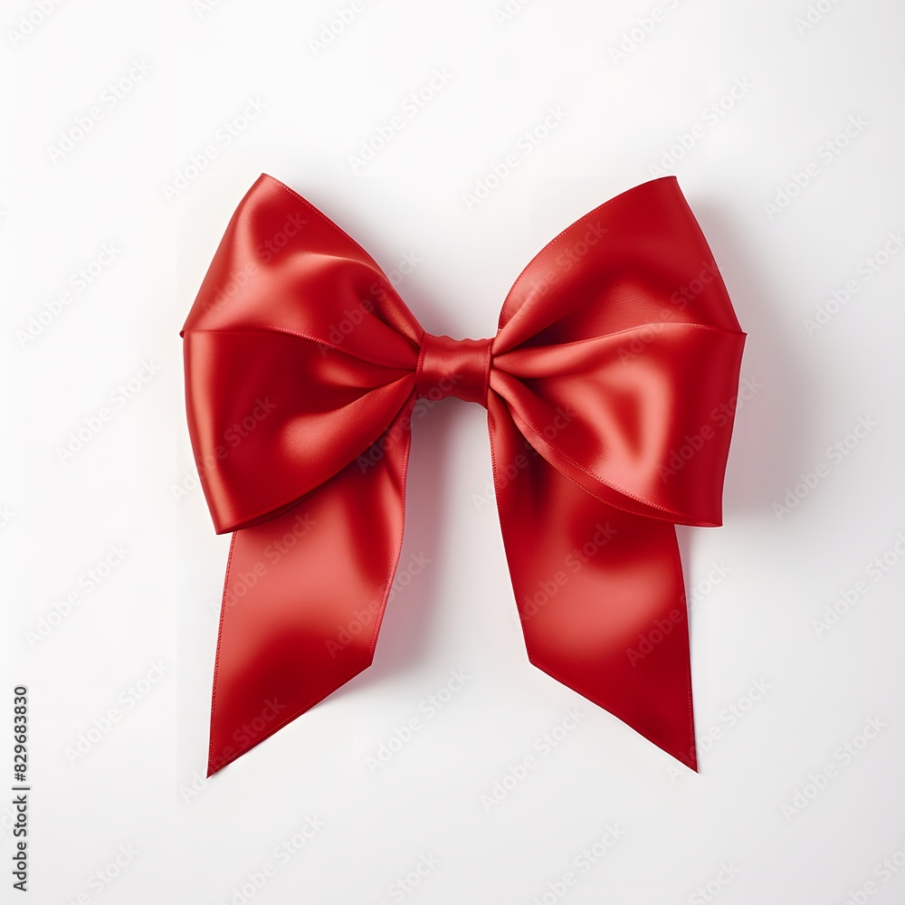 Red bow on white background. Generative AI.