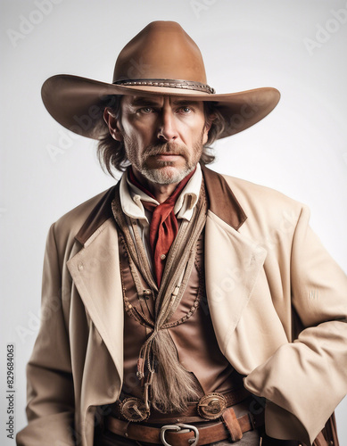Portrait of wild west sheriff with traditional clothes  isolated white background 