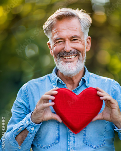Smiling man holding a heart shape