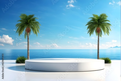 Summer product display podium Mockup Display Collection at sea tropical beach