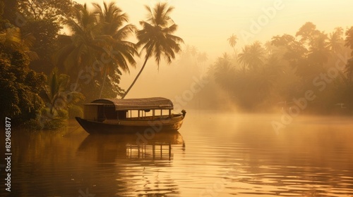 India Travel: A house boat in Kerala's Backwaters at Golden Hour