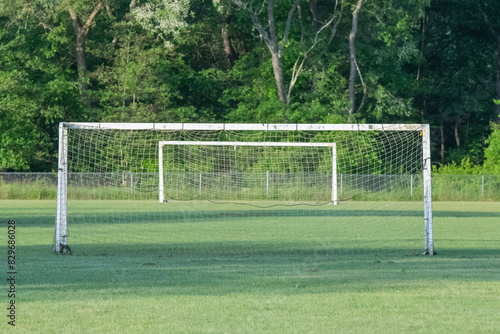 Soccer field amateur field, goal post, selective focus, green grass, summer fun sports © Stock fresh 