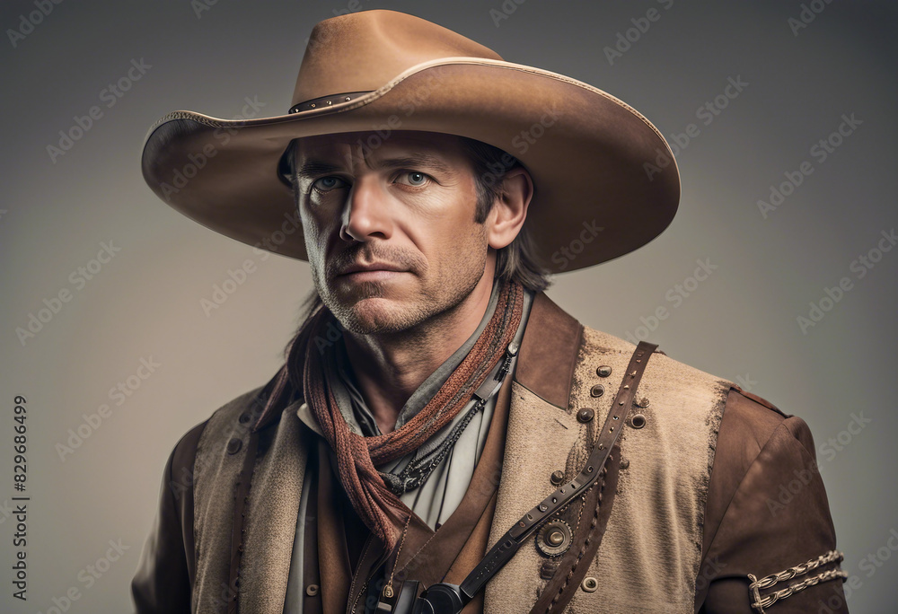 Portrait of wild west sheriff with traditional clothes, isolated white background
Portrait of wild west sheriff with traditional clothes, isolated white background