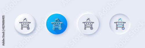 Gas grill line icon. Neumorphic, Blue gradient, 3d pin buttons. Barbecue cooker for cooking food sign. Meat brazier symbol. Line icons. Neumorphic buttons with outline signs. Vector