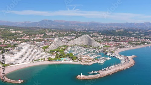 Nice, France: Aerial view of Marina Baie des Anges with yachts and boats in famous resort city by Mediterranean Sea on French Riviera - landscape panorama of Europe from above
 photo