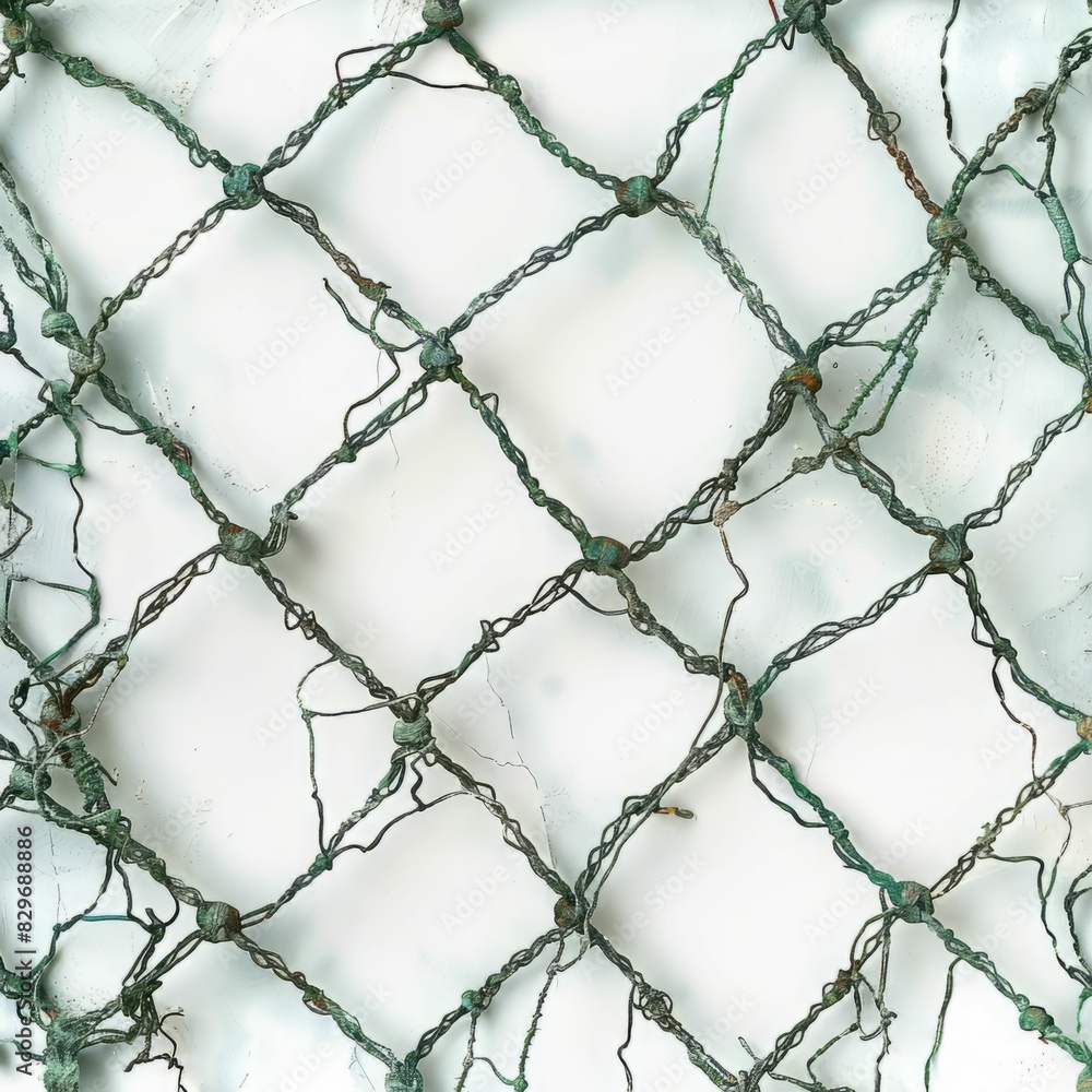 Fototapeta premium The photo shows a green fishing net with a white background.