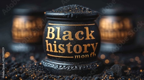 A close-up image of a Black History Month commemorative container with golden letters photo