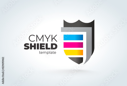 Logo Shield and streaks color CMYK Print theme. Template design vector. White background.