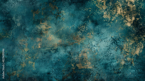 A grunge texture featuring shades of dark blue and teal with hints of gold accents, resembling an abstract watercolor painting.