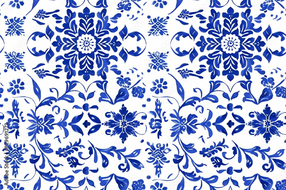 Seamless Pattern with Santorini-Inspired Blue and White Tile Designs Intricate blue and white geometric patterns and delicate floral motifs are arranged in a sophisticated and elegant style. Seamless Pattern with Santorini-Inspired Blue and White Tile Designs Intricate blue and white geometric patterns and delicate floral motifs are arranged in a sophisticated and elegant style.