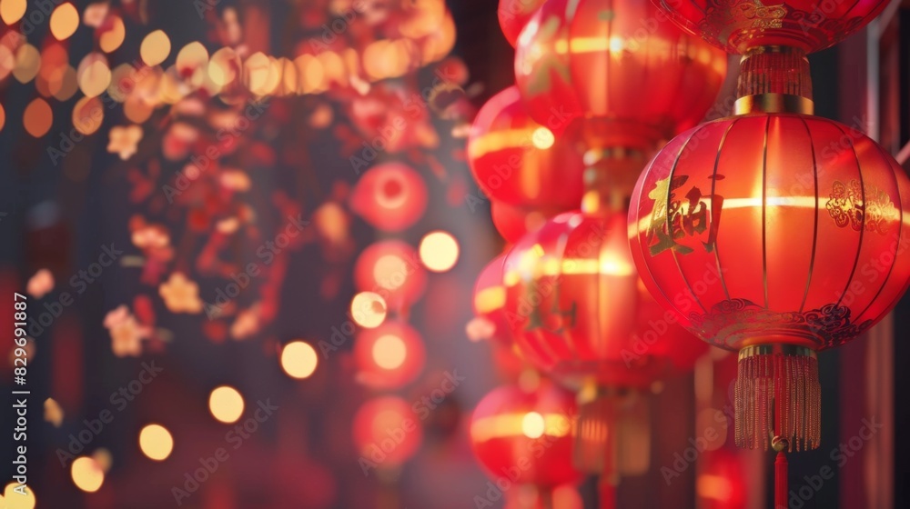 A tree with numerous red lanterns hanging from its branches, creating a striking visual display. The lanterns sway gently in the breeze, adding a pop of color to the surroundings. A tree with numerous red lanterns hanging from its branches, creating a striking visual display. The lanterns sway gently in the breeze, adding a pop of color to the surroundings.