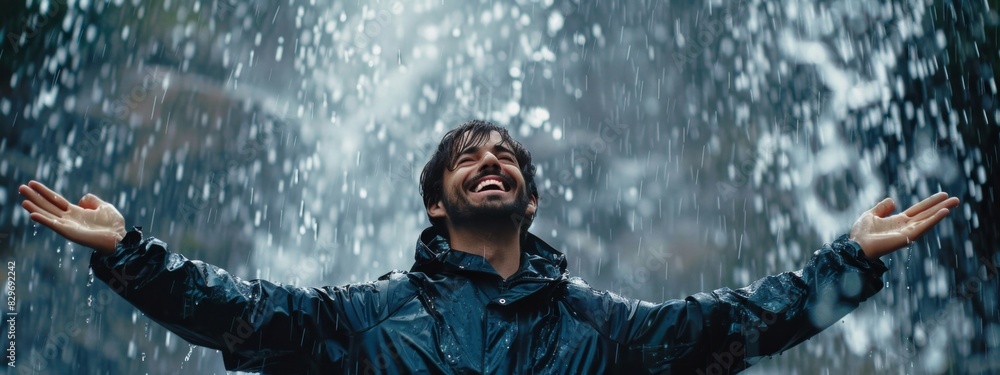 Fototapeta premium Joyful Youth Reveling in the Rain - Embracing Life's Simple Pleasures with Carefree Optimism, 4K Wallpaper