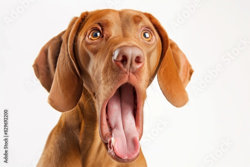 Wallpaper Mural In a studio photo, a friendly Hungarian Vizsla dog is captured pulling a funny face, radiating charm and playfulness. This portrait perfectly captures the lovable and humorous nature of the dog.  Torontodigital.ca