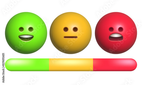 Rating scale or pain scale. From red to green smiley. Vector clipart isolated on white background.