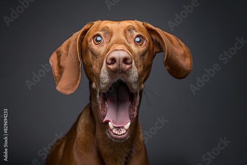 Wallpaper Mural In a studio photo, a friendly Hungarian Vizsla dog is captured pulling a funny face, radiating charm and playfulness. This portrait perfectly captures the lovable and humorous nature of the dog.  Torontodigital.ca