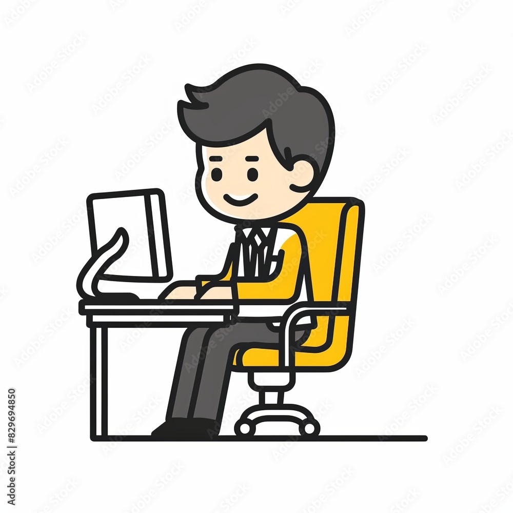 A man is sitting at a desk with a computer and a keyboard A man is sitting at a desk with a computer and a keyboard