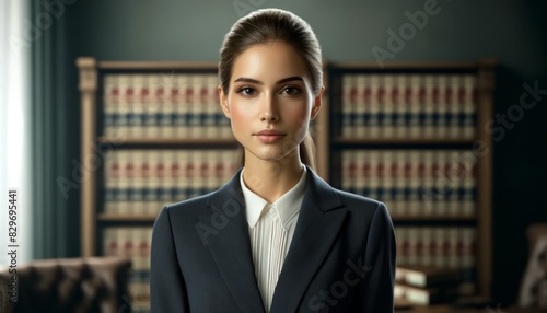 Determined Female Lawyer in a Law Library