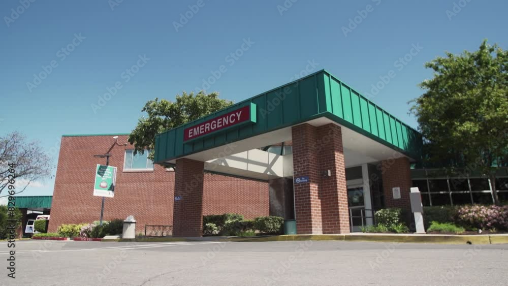 Exterior of Emergency Department on a Sunny Day, Dolly Left, 4K Exterior of Emergency Department on a Sunny Day, Dolly Left, 4K