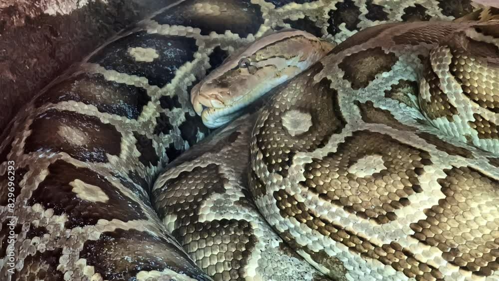 Giant python snake curled up and resting - isolated close up Giant python snake curled up and resting - isolated close up