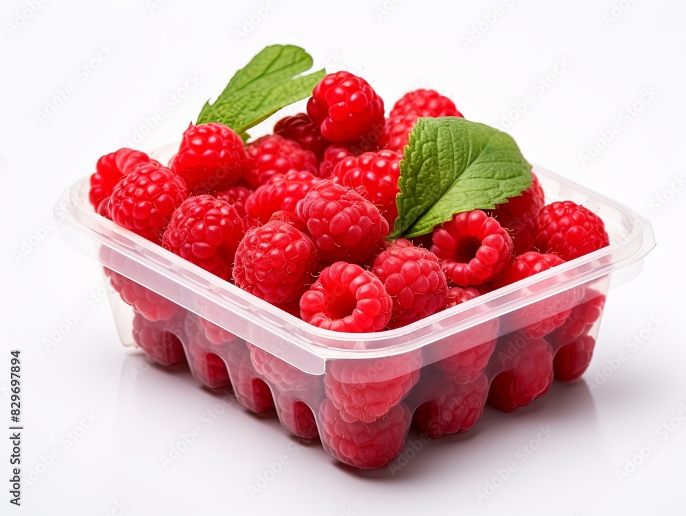 raspberries in a plastic box raspberries in a plastic box