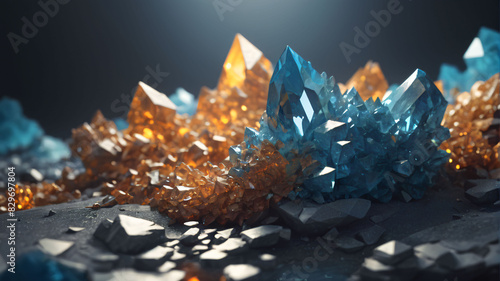 intricate structure and vivid hues of the orange and blue crystals photo