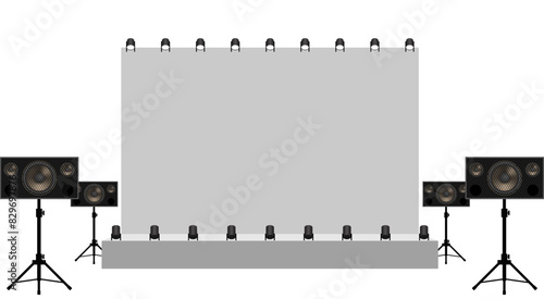 white stage and speaker with spotlight on the truss system on the white background	