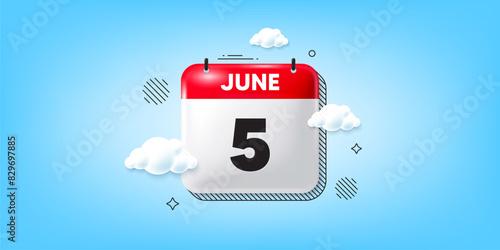 Calendar date of June 3d icon. 5th day of the month icon. Event schedule date. Meeting appointment time. 5th day of June. Calendar month date banner. Day or Monthly page. Vector