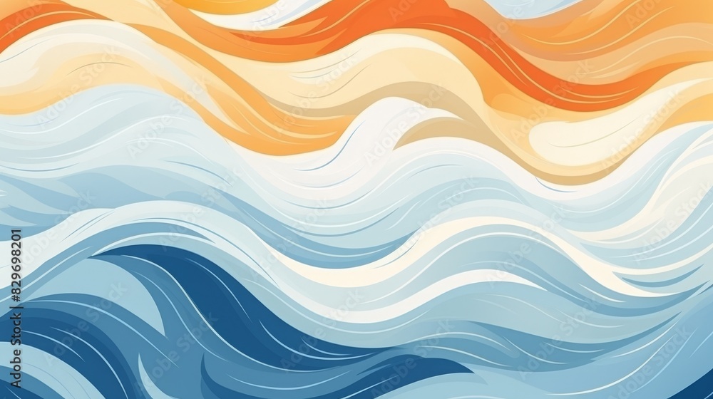 Abstract wavy lines in vibrant orange, yellow, and blue hues creating a dynamic and fluid design resembling the ocean waves or a colorful sunset. Abstract wavy lines in vibrant orange, yellow, and blue hues creating a dynamic and fluid design resembling the ocean waves or a colorful sunset.