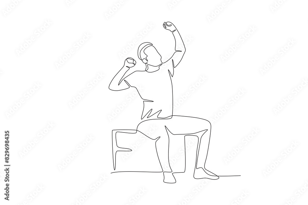 The man sitting has just woken up. Waking up in the morning concept one-line drawing The man sitting has just woken up. Waking up in the morning concept one-line drawing
