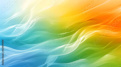 white green blue orange yellow waves gradient background. Generative AI.