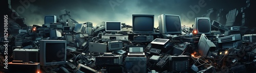 Pile of old electronic devices and circuits Chaotic, detailed, ewaste photo
