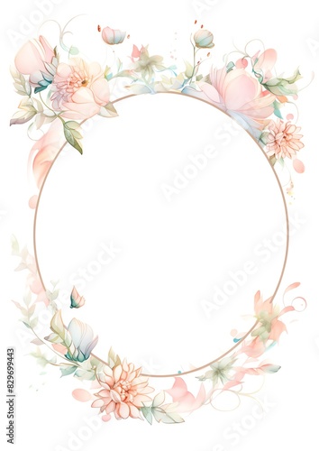 Elegant floral frame with pastel flowers and leaves, perfect for invitations and decorative designs. © tarakke