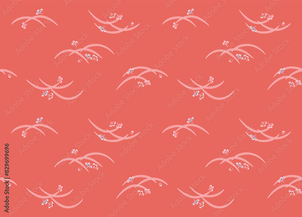 Obraz premium Japanese Flower Curl Grass Leaf Vector Seamless Pattern