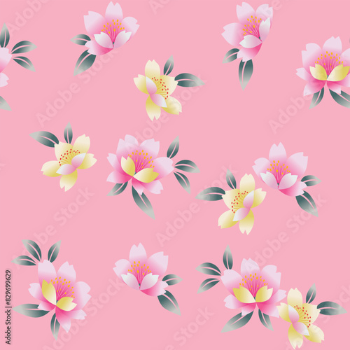 Japanese Sweet Flower Leaf Vector Seamless Pattern