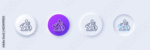 Salary line icon. Neumorphic, Purple gradient, 3d pin buttons. Business wages sign. Cash money bribe symbol. Line icons. Neumorphic buttons with outline signs. Vector photo