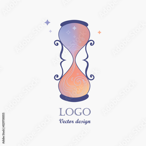 Sandglass, hourglass vector icon logo design, symbol. Emblem