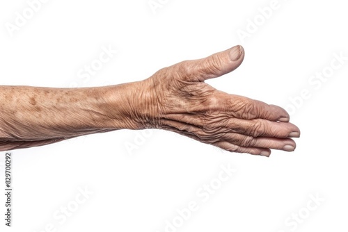Old Man Hand. Senior Man's Hand Holding Object in High Resolution Isolated on White Background