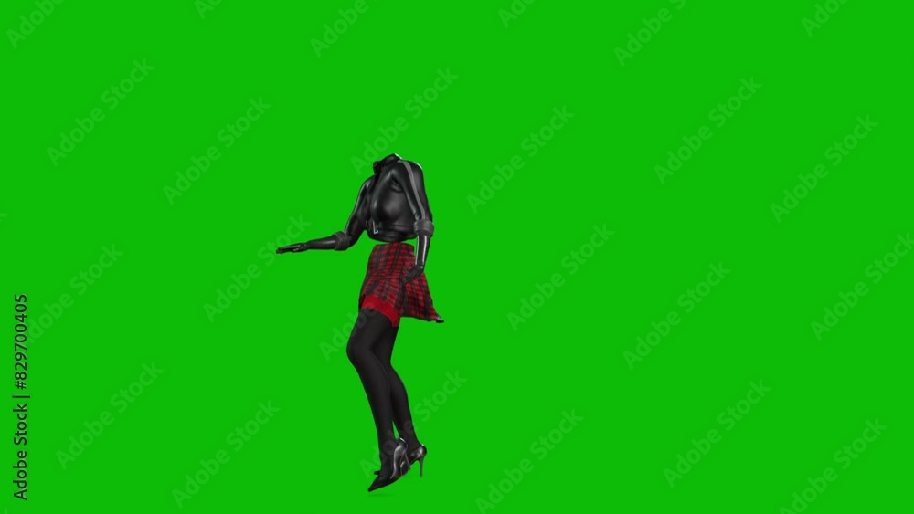 3D invincible woman wearing leather jacket, short skirt and high heels, dancing on green screen, 3D animation. Dance style 6 3D invincible woman wearing leather jacket, short skirt and high heels, dancing on green screen, 3D animation. Dance style 6