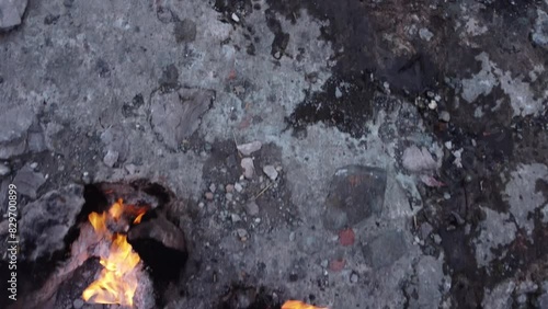 Eternal Flames: Ancient Ruins  Burning. Natural Gas Fireplace Burning Out of Stone Rocks at Mount Chimaera, Turkey. Methane Gas Fires, Near Mt. Olympos, Antalya. Lycia Türkiye | 1 of 8 photo
